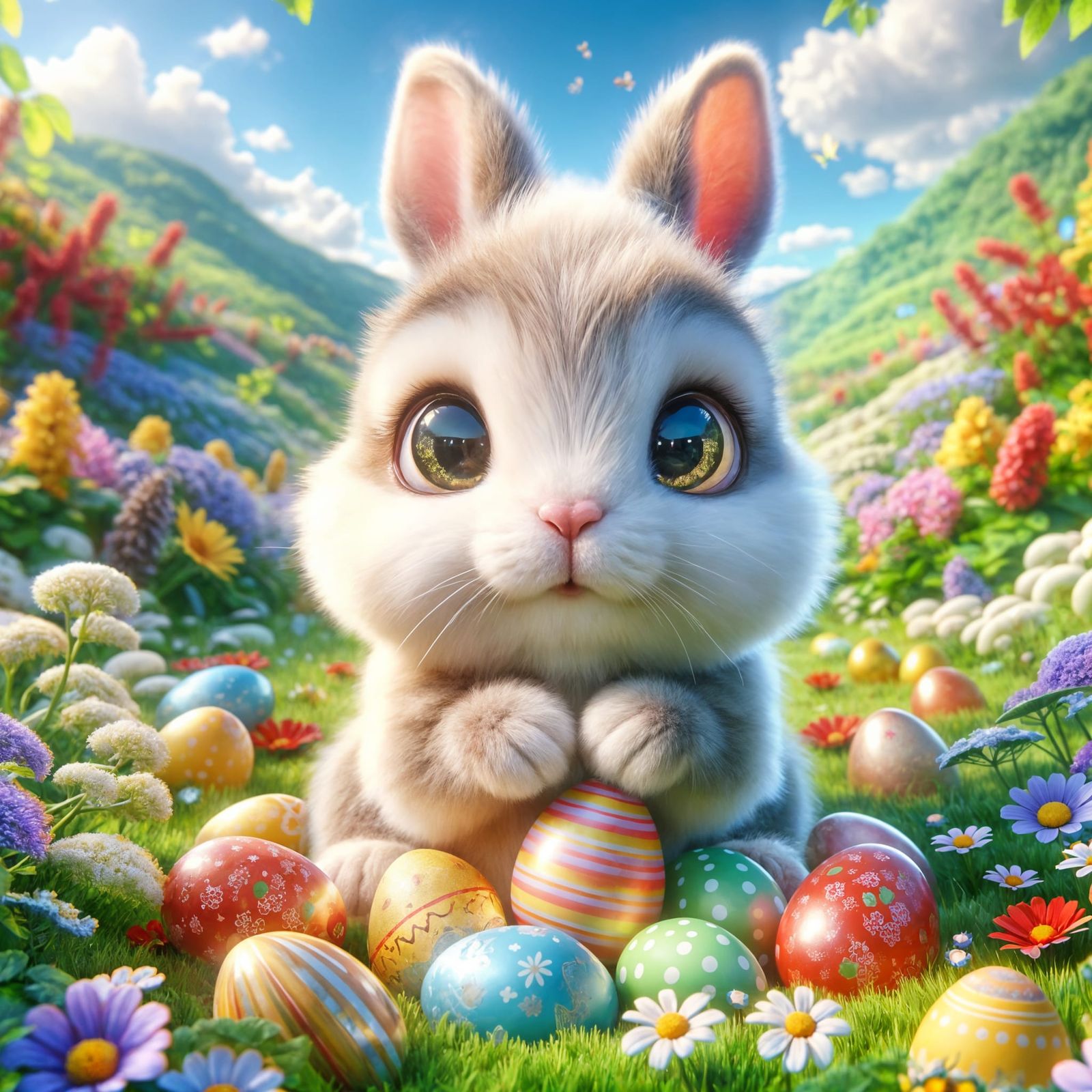Cute Easter Bunny in a Vibrant Spring Meadow