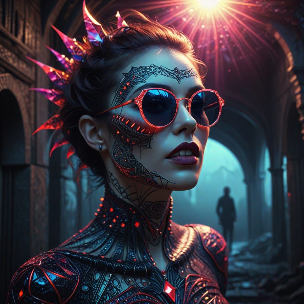 Surreal Vampire in Sun-Kissed Futurism