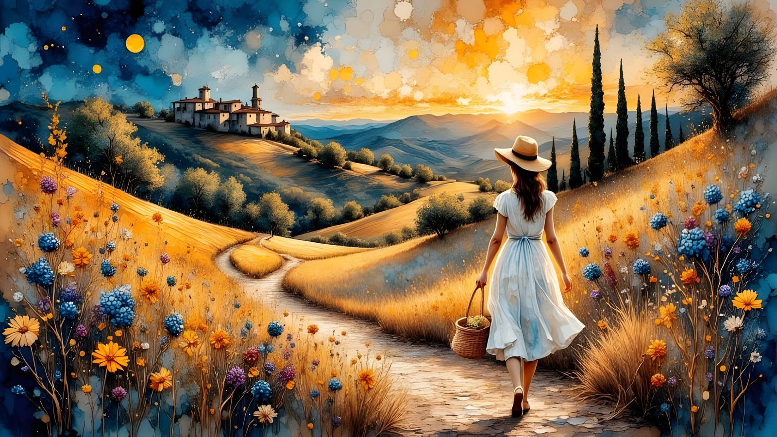 Tuscan Hills in Van Gogh-Style Twilight