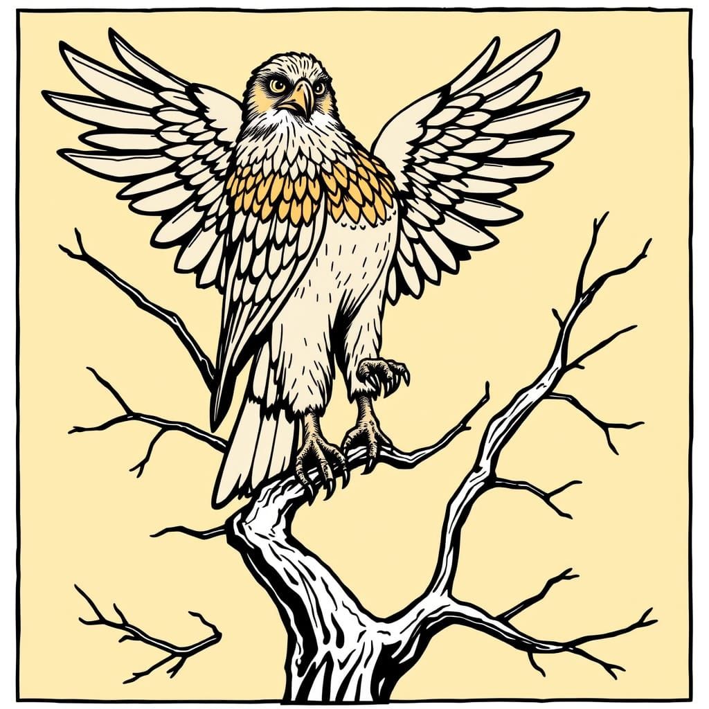 Whimsical Bird of Prey in Wes Anderson Comic Book Style