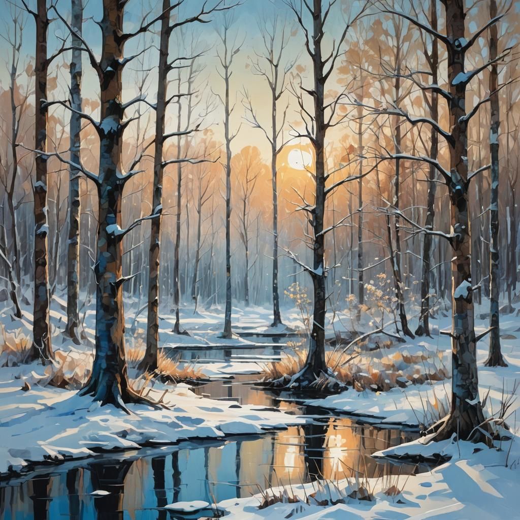 Icy Nordic Landscape in Abstract Expressionist Style