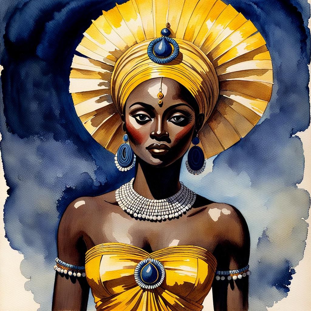 Ezili Dantor as 1800s Watercolor Painting