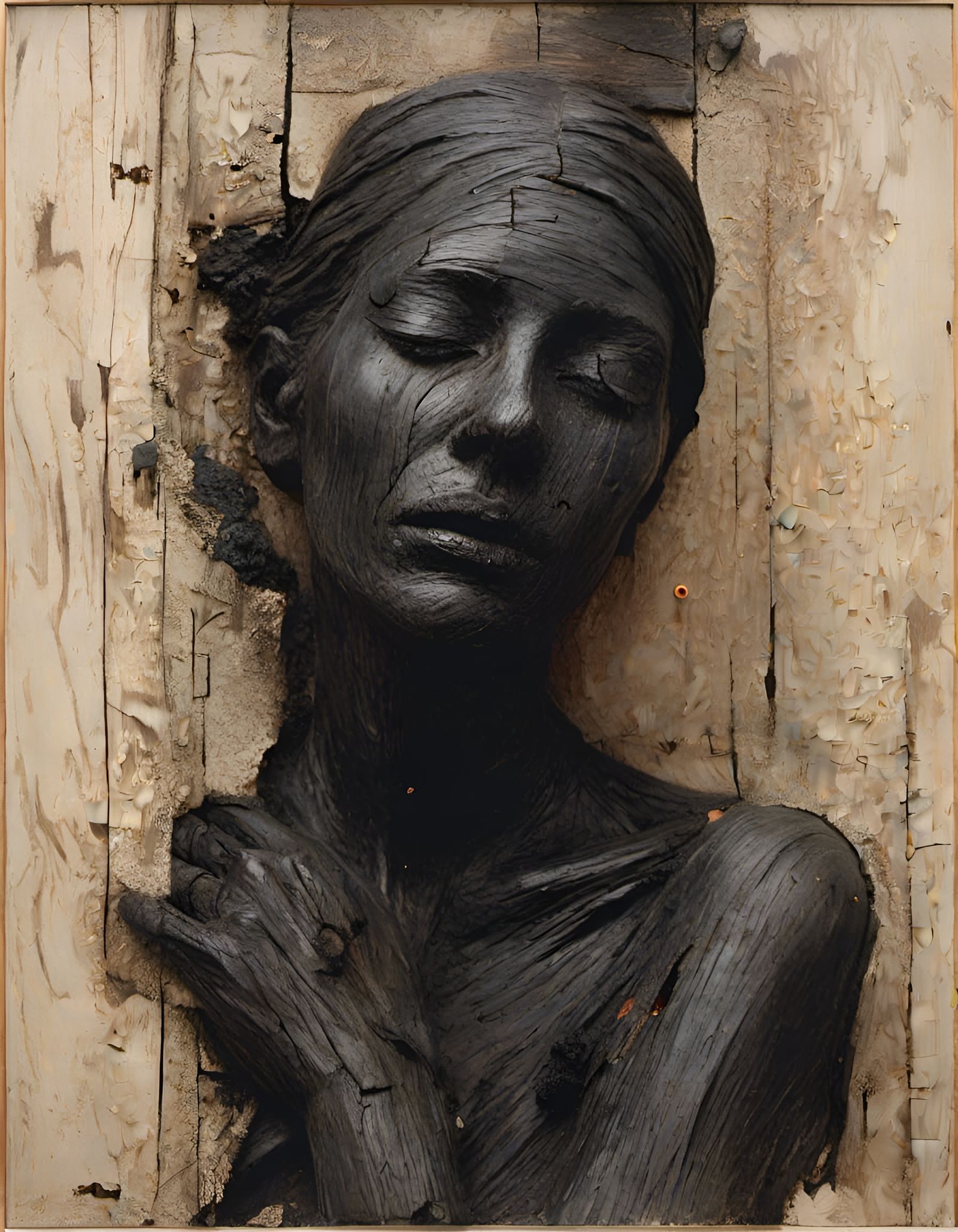 Charred Pillars with Faint Face, Bruno Walpoth Style