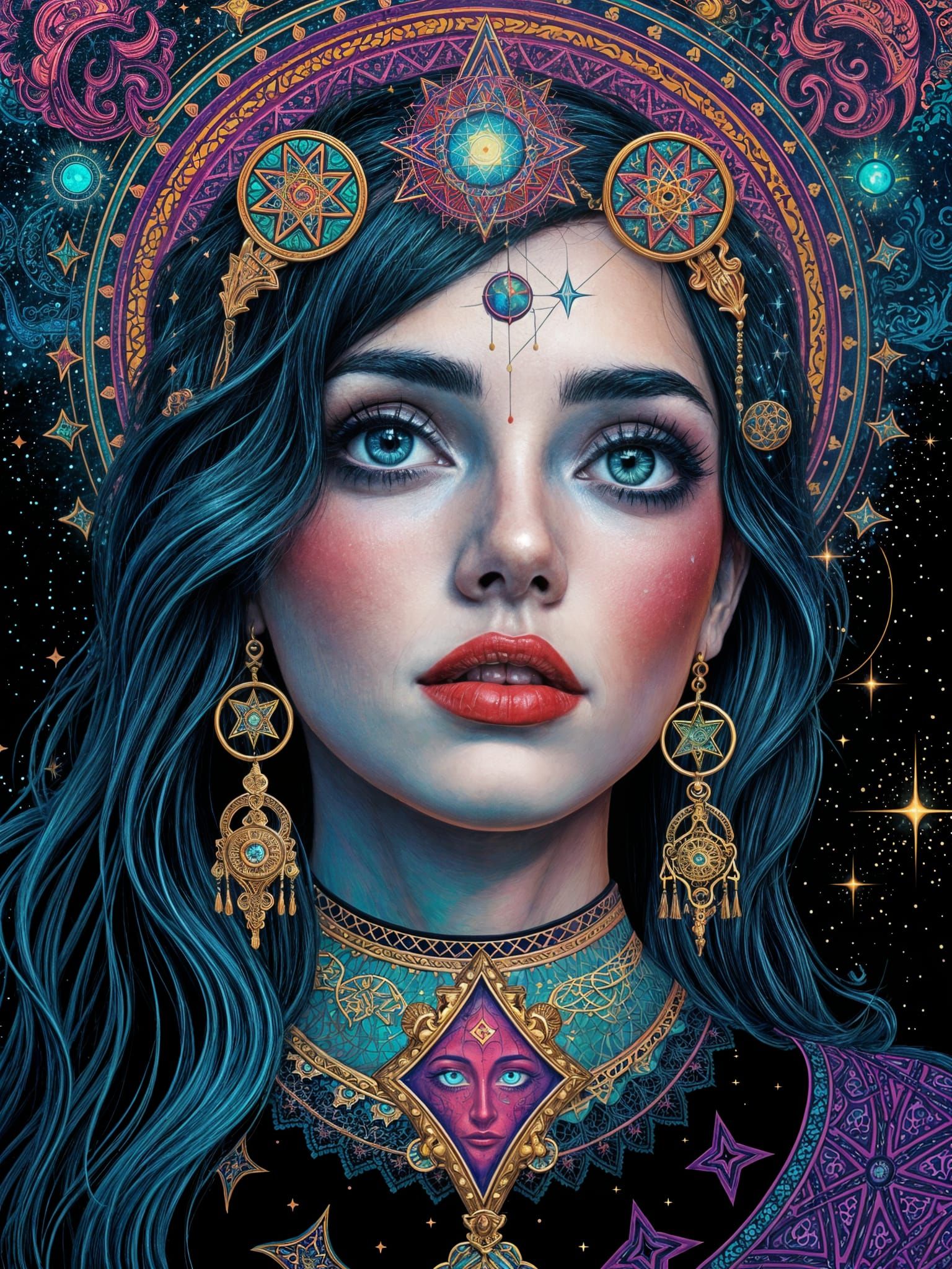 Enigmatic Mystic in Vibrant Art Nouveau Style