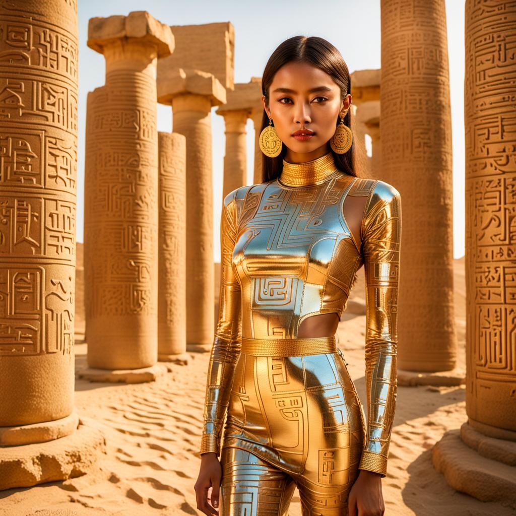 Supermodel in Bitcoin Outfit, Mesopotamian Comic Art