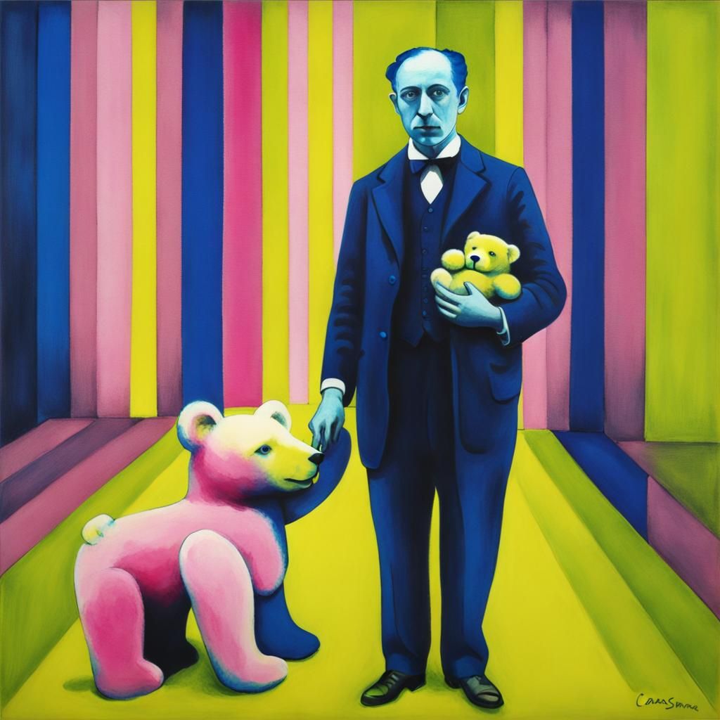 Psychedelic Man with Teddy Bear in Art Deco Style