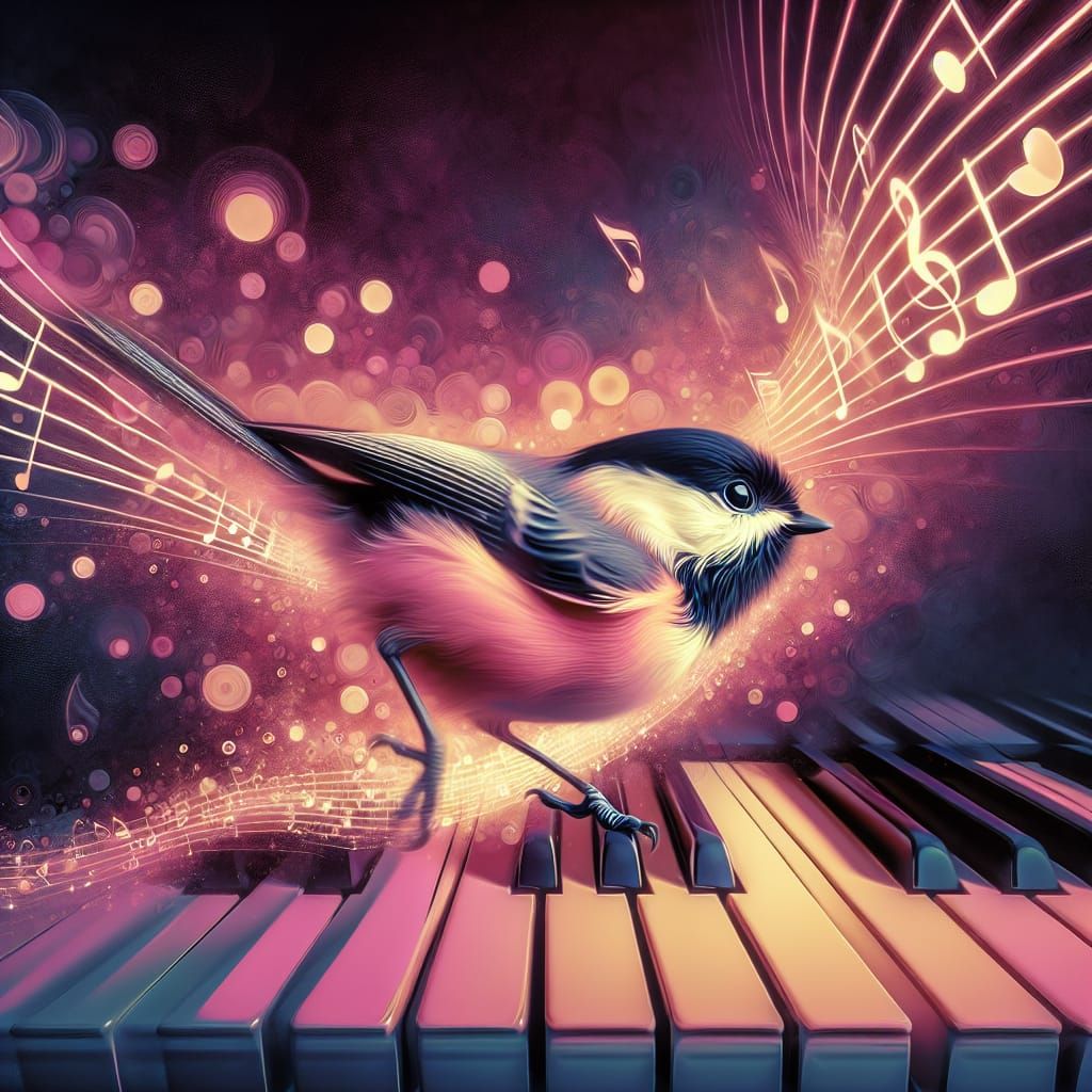 Chickadee's Piano Song in Dreamlike 3D Style