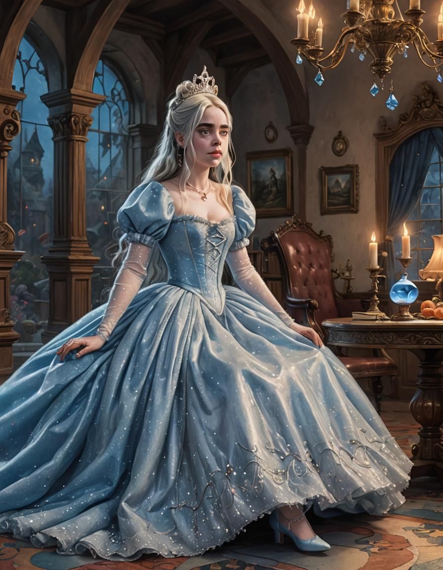 Billie Eilish as Cinderella in Storybook Illustration