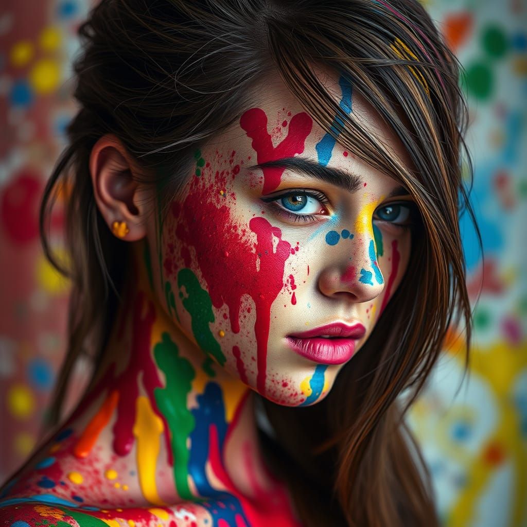 Girl in Vibrant Paint Splash