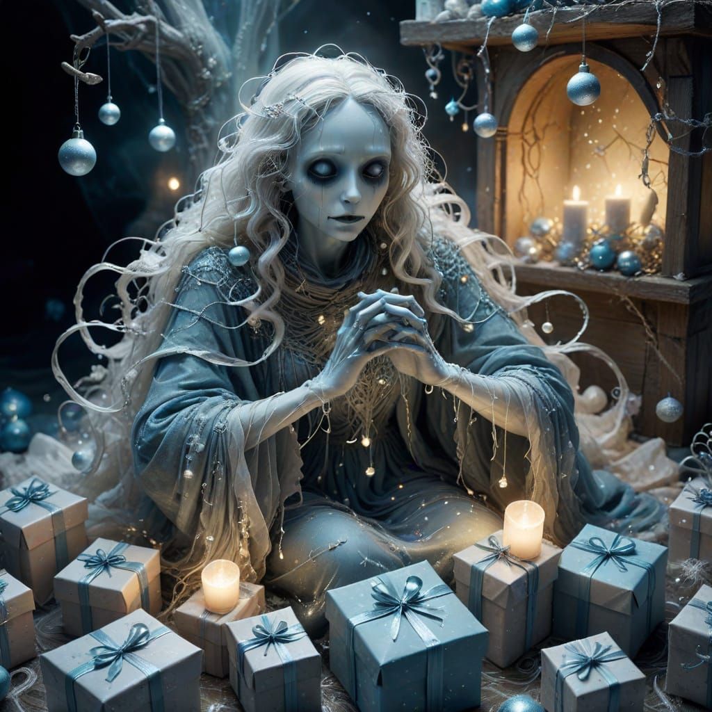Ghostly Entity Plays with Presents in Whimsical Christmas Sc...