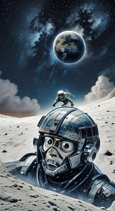 Astronaut Skiing on the Moon with Earth