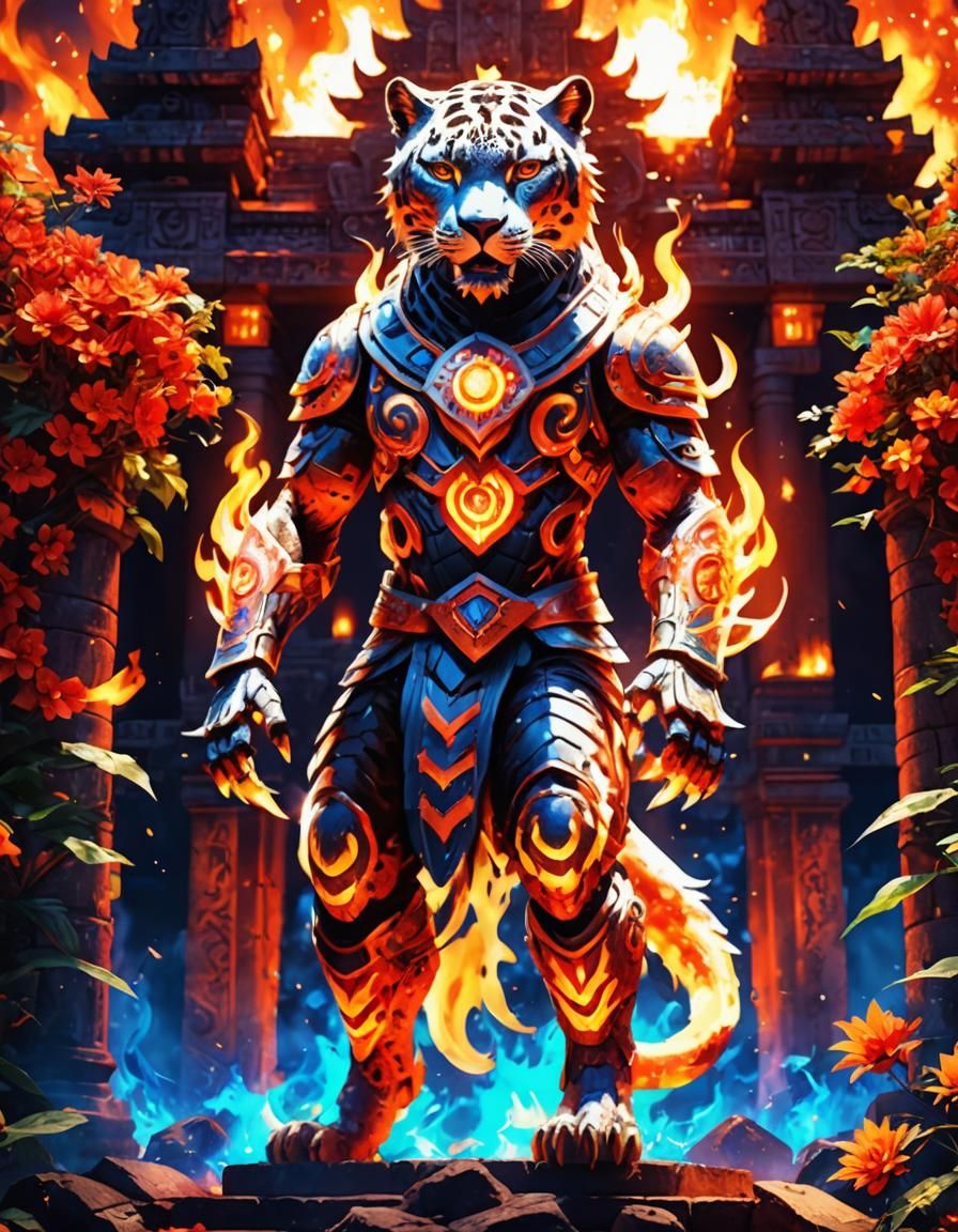 Mystic Fire Jaguar Guardian in Anime Style