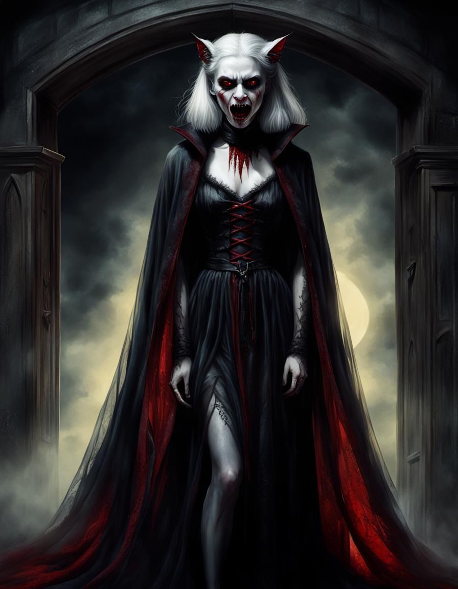 Pale Vampire Woman in Doorway: Gothic Beauty