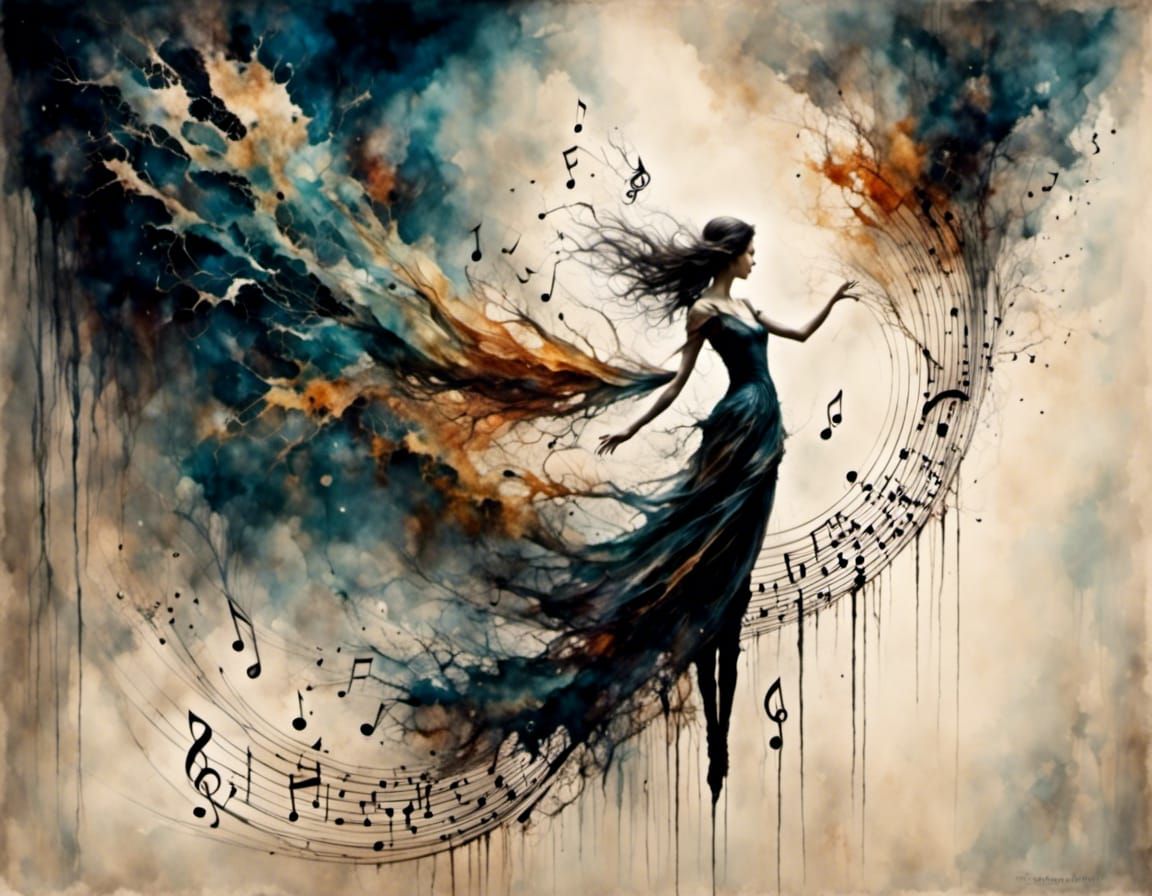 Silhouette Music Notes in Dark Digital Art