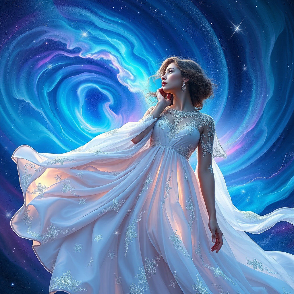 Woman in Aurora Borealis: Holographic Cosmic Illustration