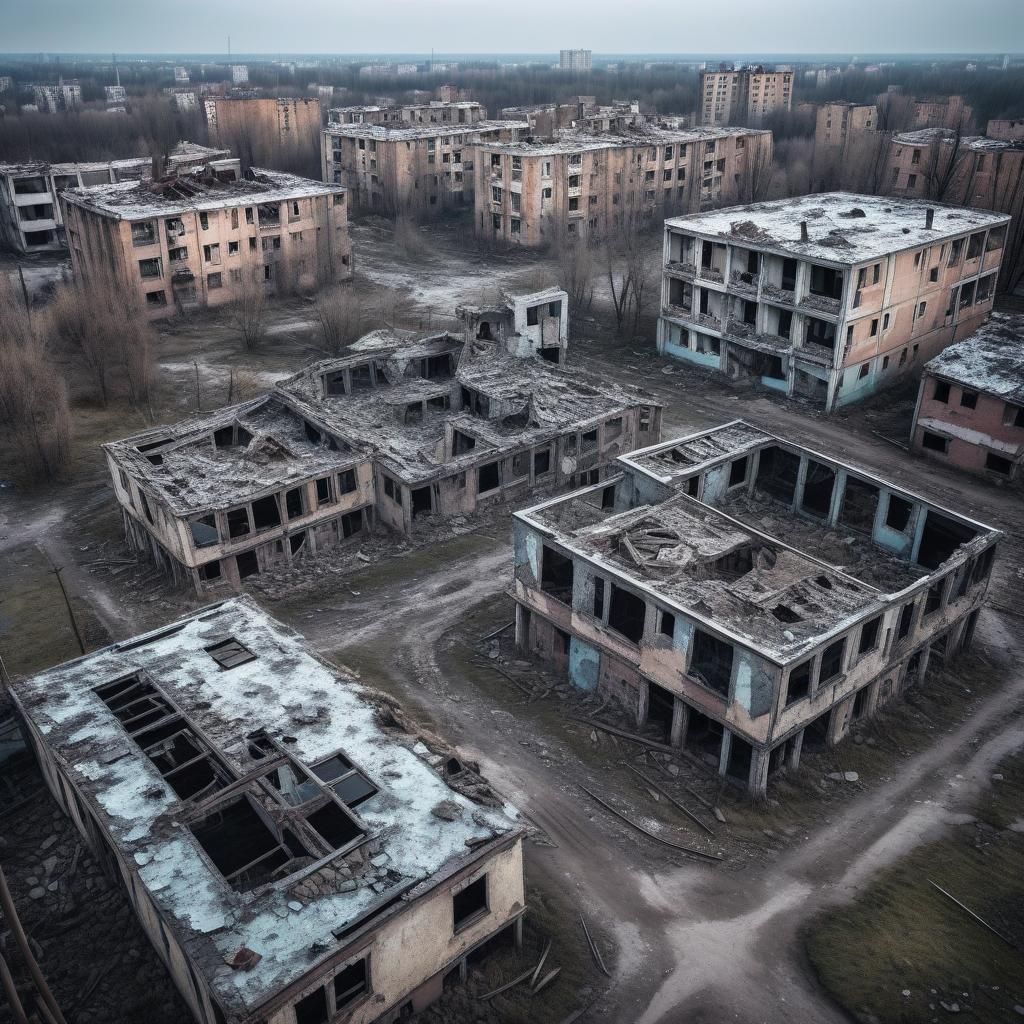 War-Torn Cityscape: Ruins and Abandonment