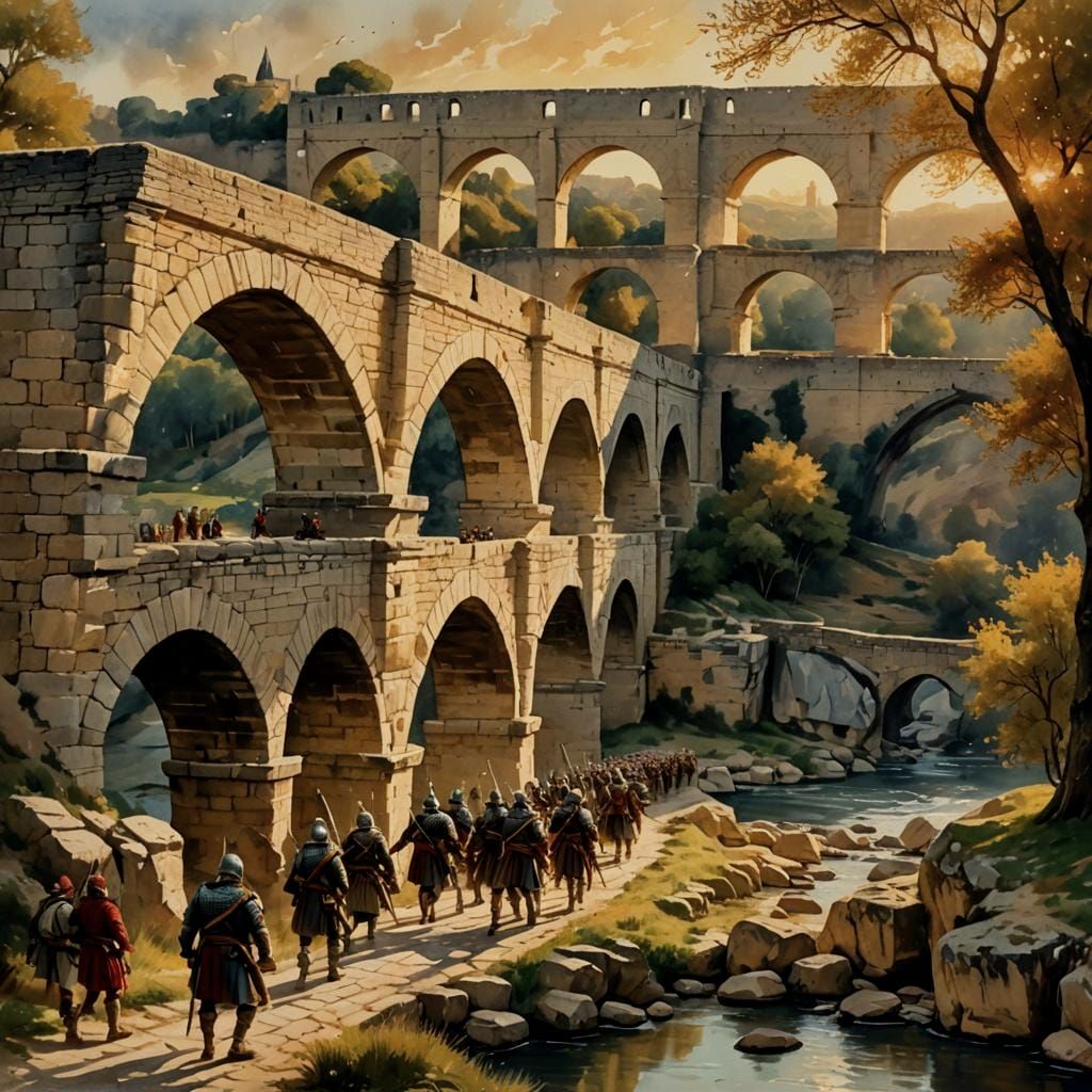 Medieval Stone Bridge Under Attack: Manga Art
