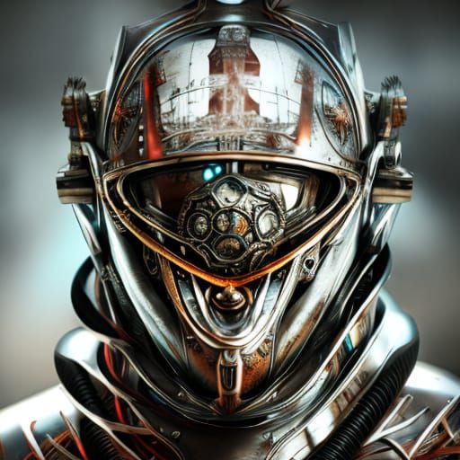 Steampunk Motor Face Portrait in Detailed Style