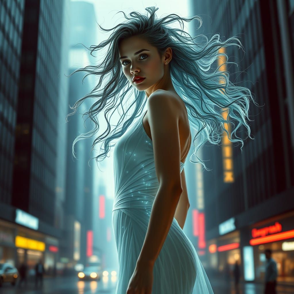 Ethereal Dystopian Siren, Blending Futuristic and Epic Story...