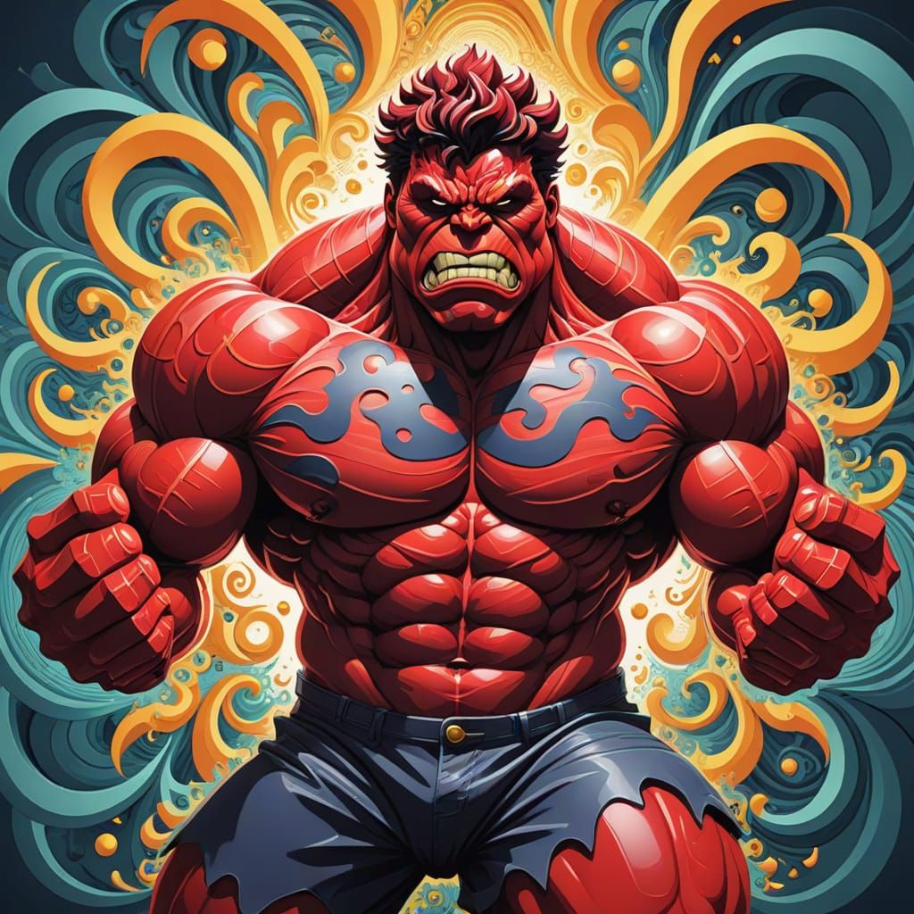 Abstract Red Hulk Vector Fractal Zentangle Illustration