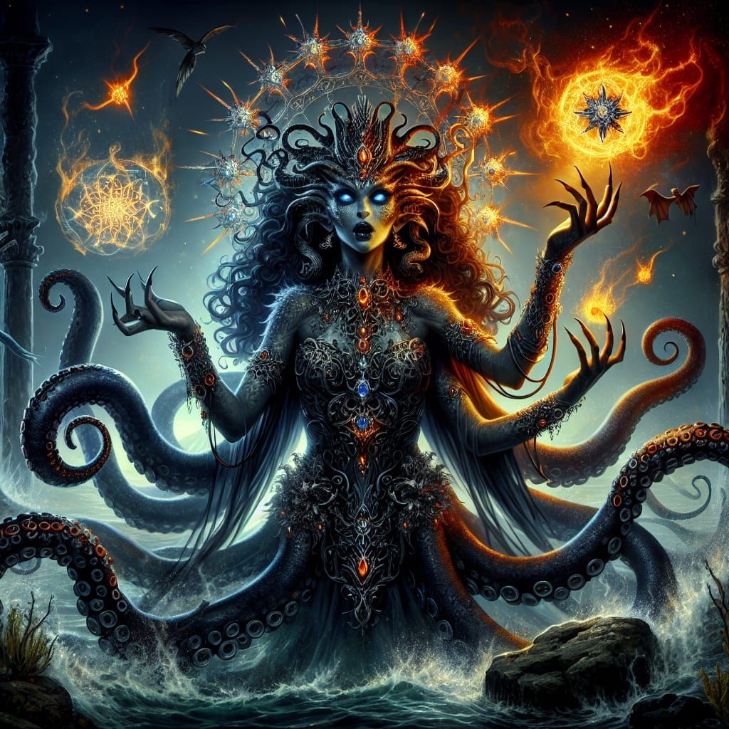 Fearsome Serpent Queen of Lost Underwater Temple