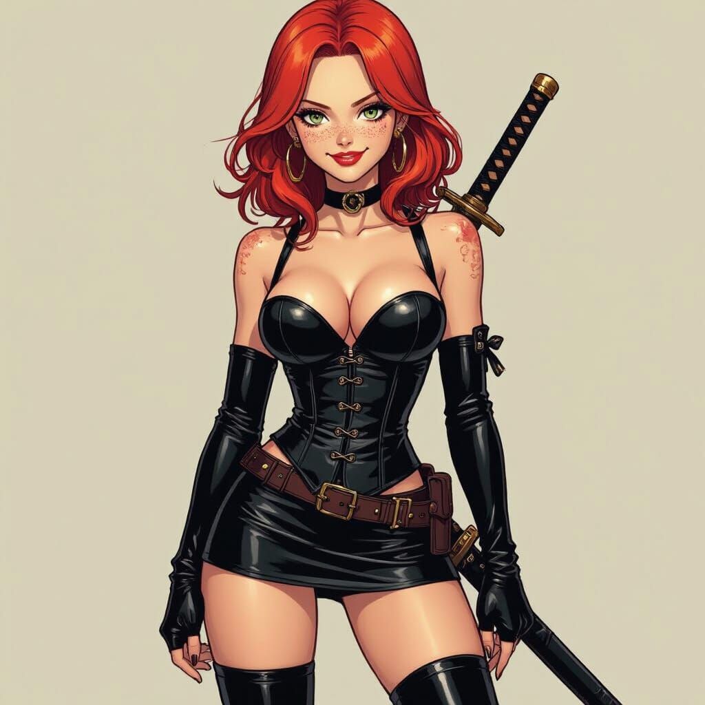 Stylized Woman with Katana in One Piece Style