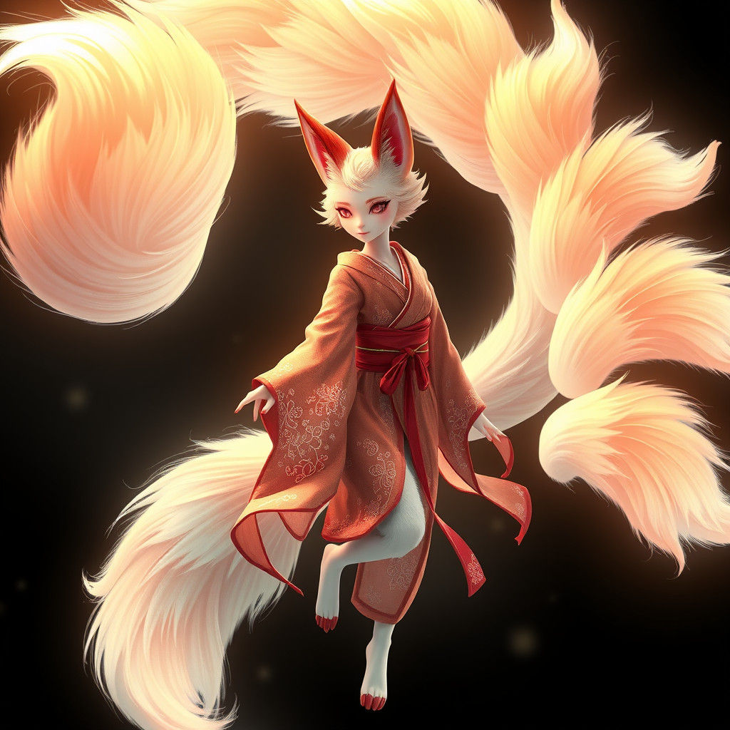 Ethereal Nine-Tailed Fox Spirit in 3D Anime Art