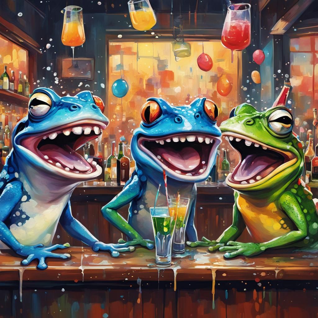 Crazy Frogs Laughing: A Colorful Splash Art Party