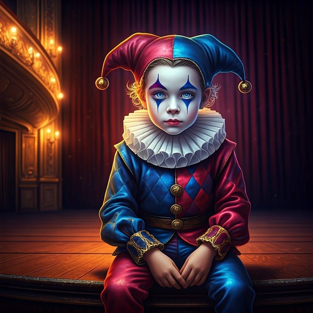 Harlequin Child on Stage: Fantasy Concept Art