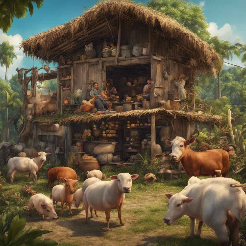 Filipino Nipa House on Farm in Detailed Matte Painting