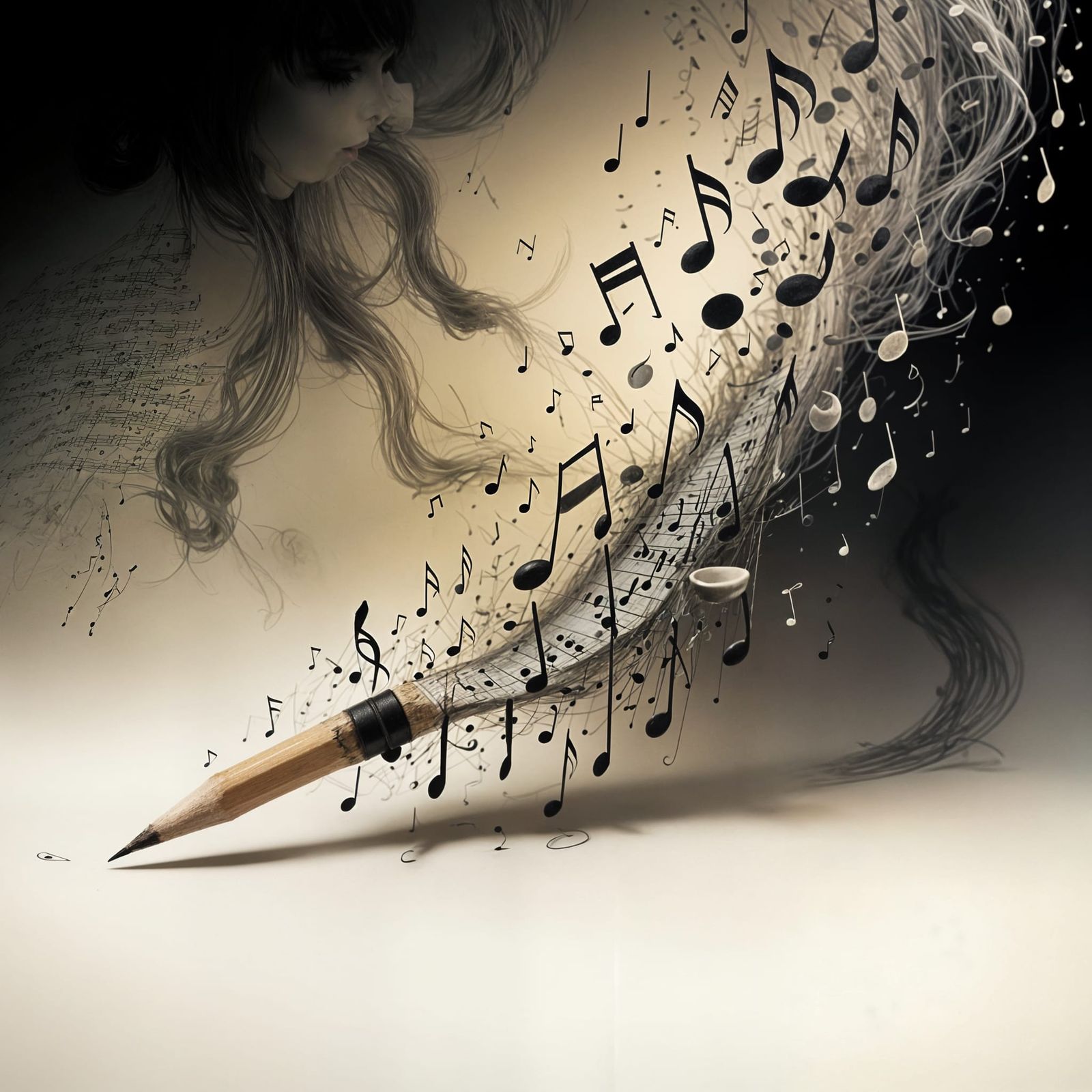 Pencil Dissolving Into Musical Notes Symphony