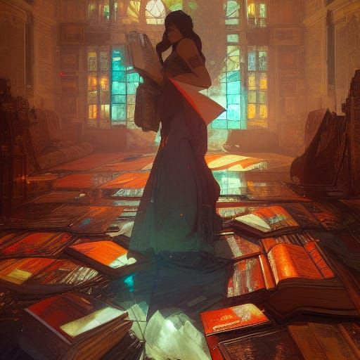 Hyperdetailed Books in Dynamic Lighting: Art Nouveau Style