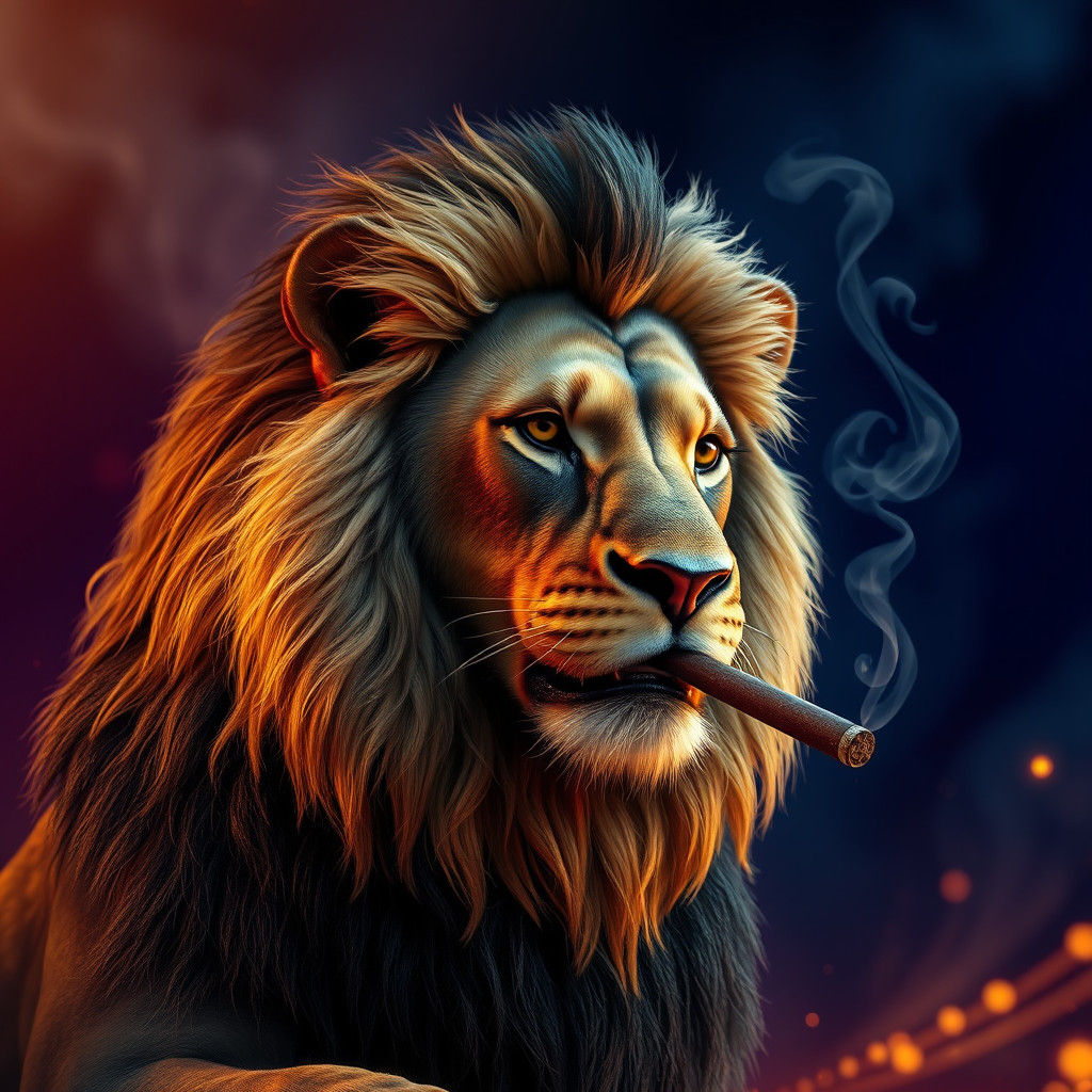 Lion Enjoying a Cigar: Matte Painting Style