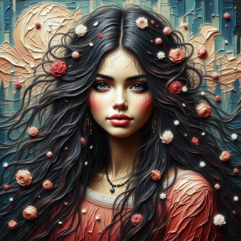 Whispering Woman with Flowing Hair in Digital Painting Style