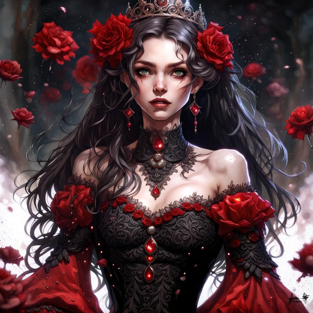 Gothic Princess with Black Petals in Splash Art