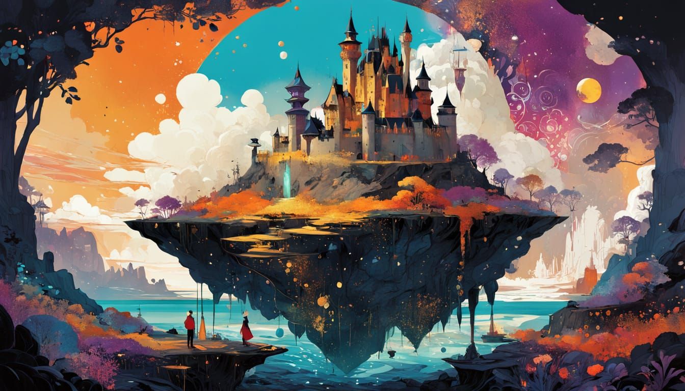 Surreal Stone Castle in Abstract Expressionism Style