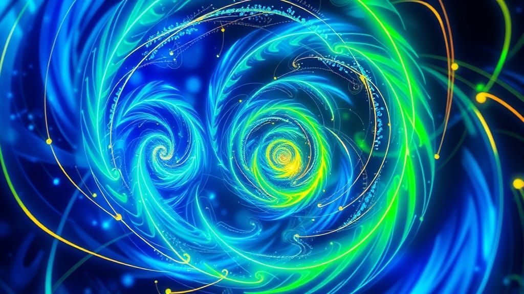 Electric Blue and Green Neon Fibonacci Sequence in Divine Ba...