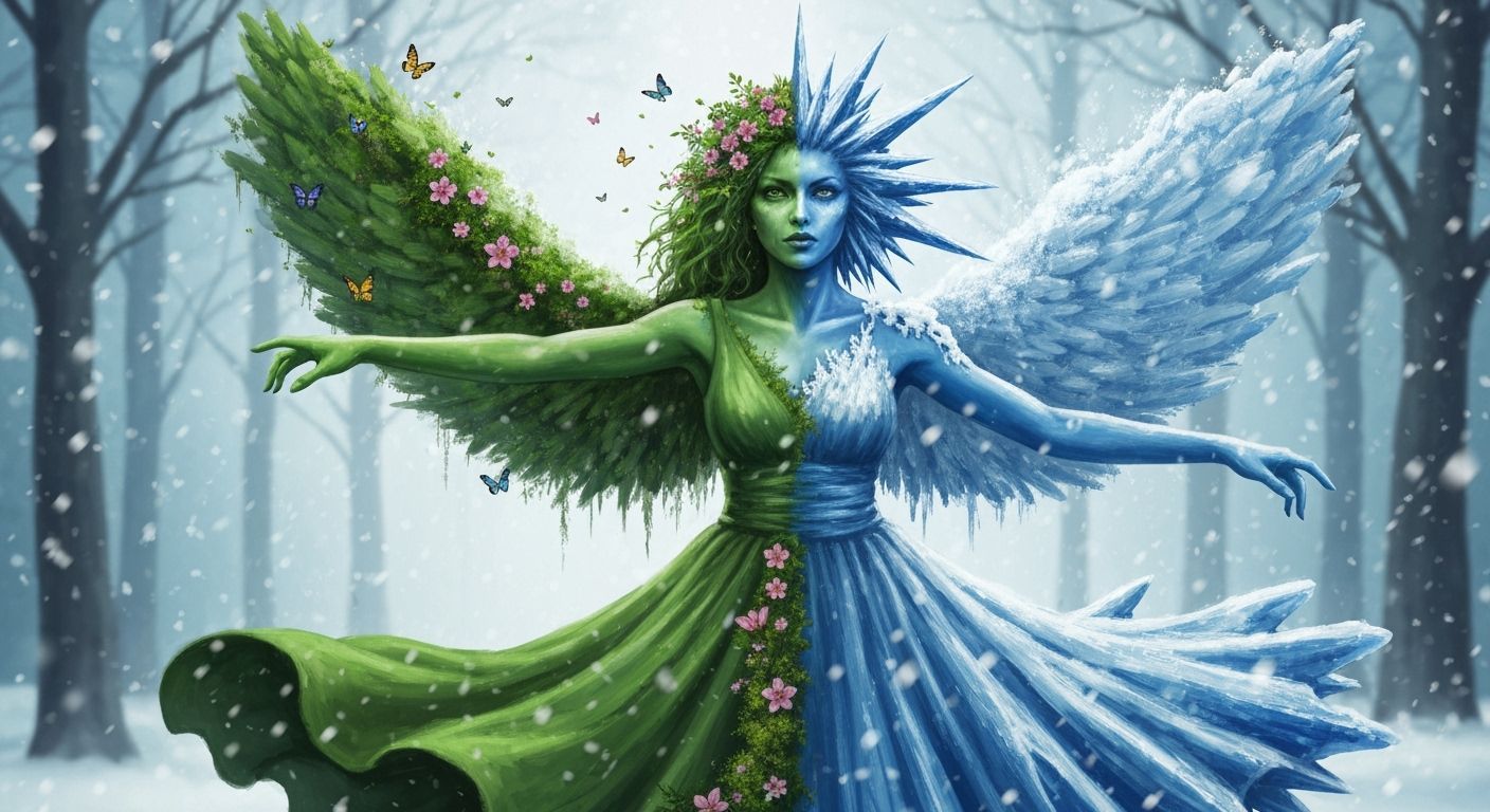 Dual Goddess Portrait in Manhwa Style