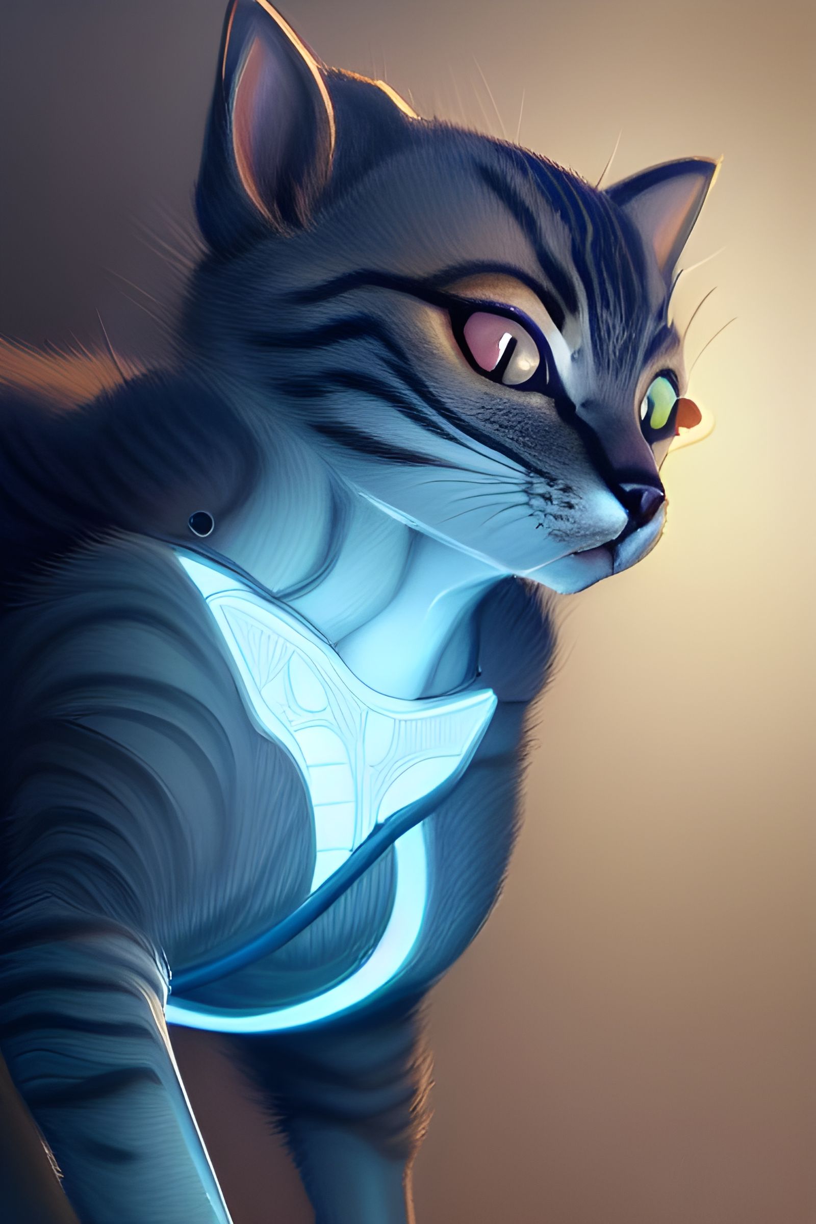 Cybernetic Kitten with Striking Blue Eyes