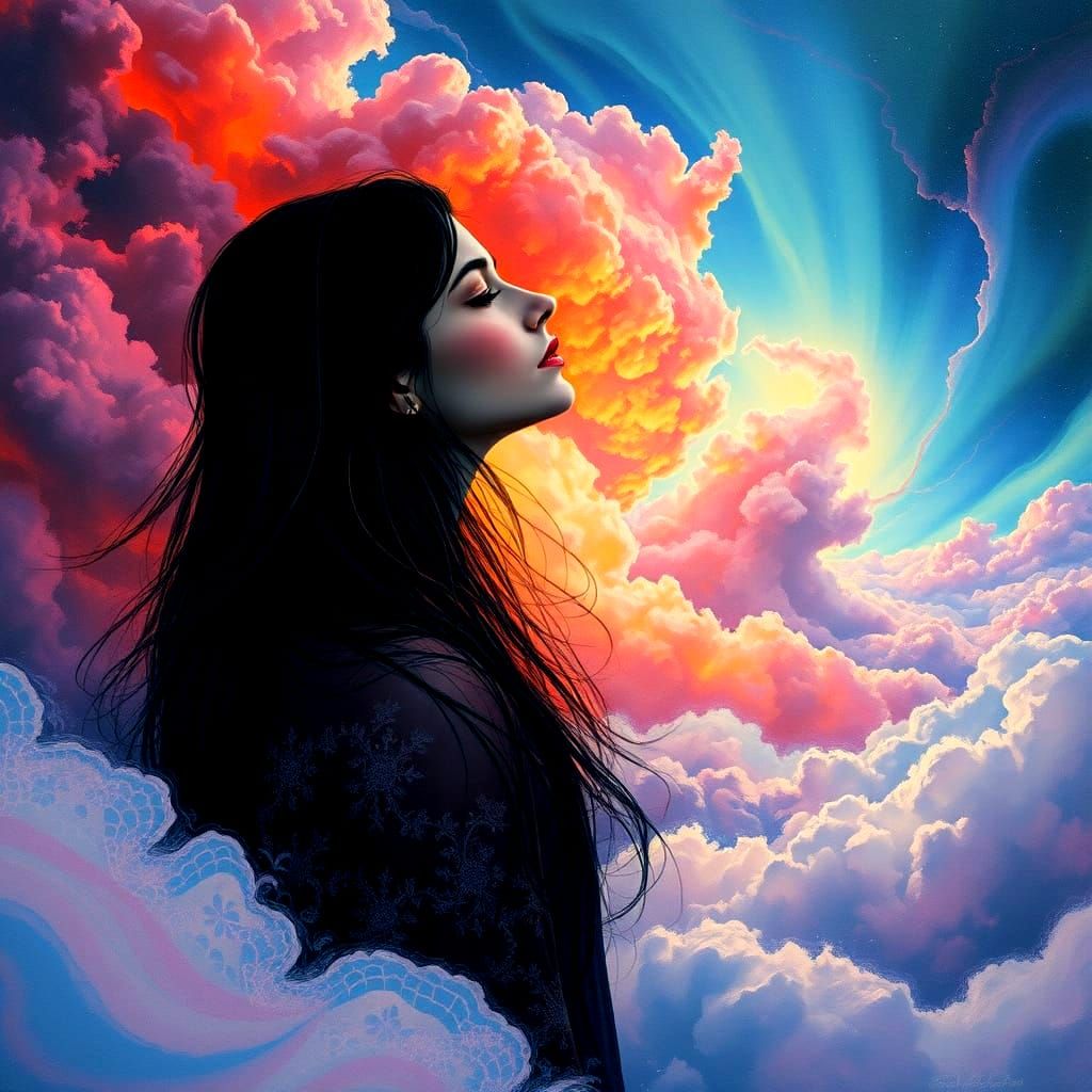 Ethereal Divide: Elegant Surrealism Unites Heaven and Earth