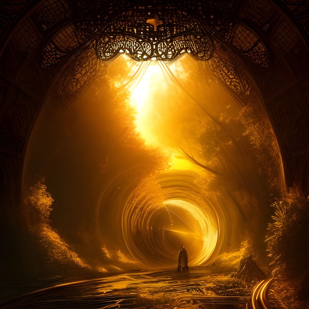Golden Light Tunnel at Sunset: Hyperdetailed Fantasy Art