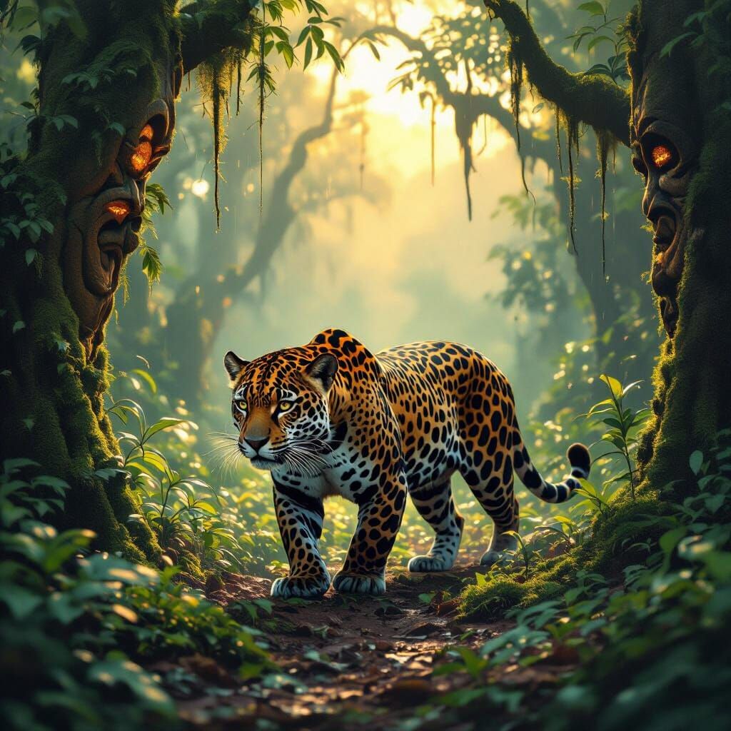 Twilight Jaguar in Emerald Rainforest