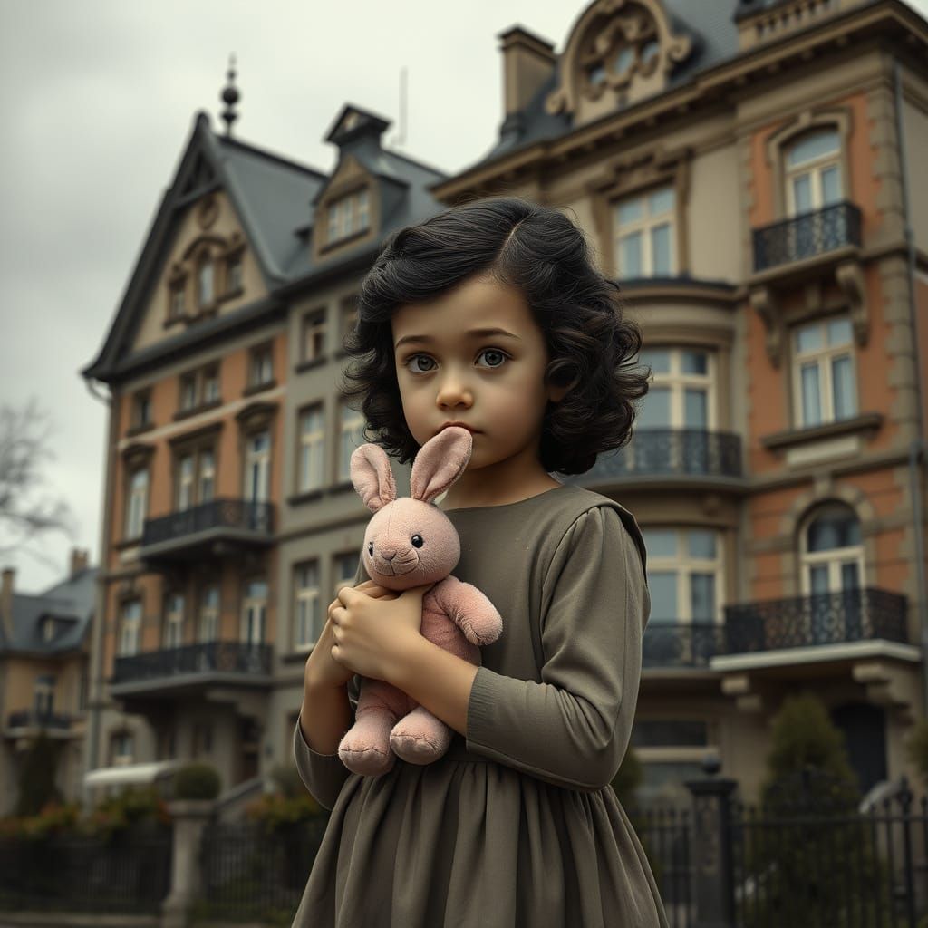 Berlin Girl Holds Cherished Pink Bunny, 1930s