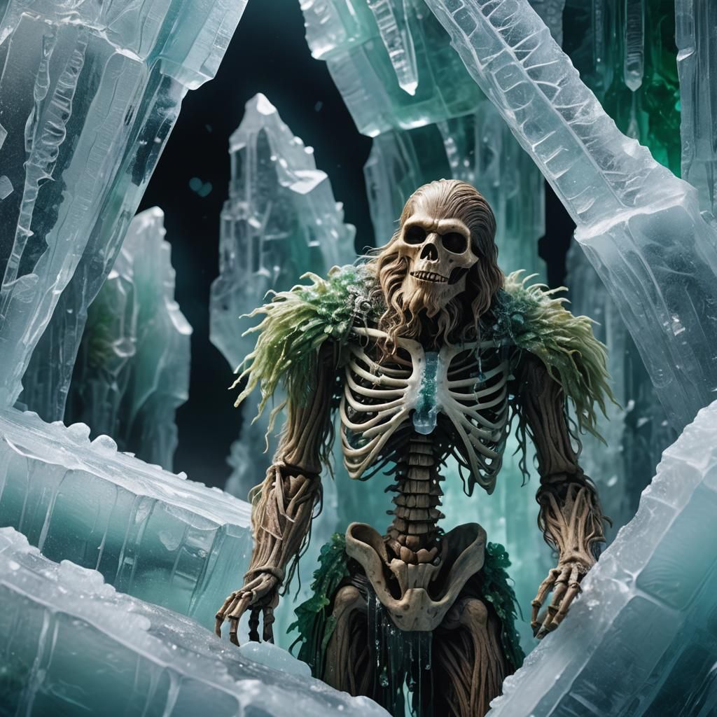 Frozen Wookiee Skeleton: Hyper-Realistic Digital Art