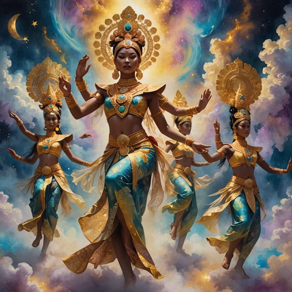 Cosmic Holographic Jaran Kepang Dancers in Surreal Oil Paint
