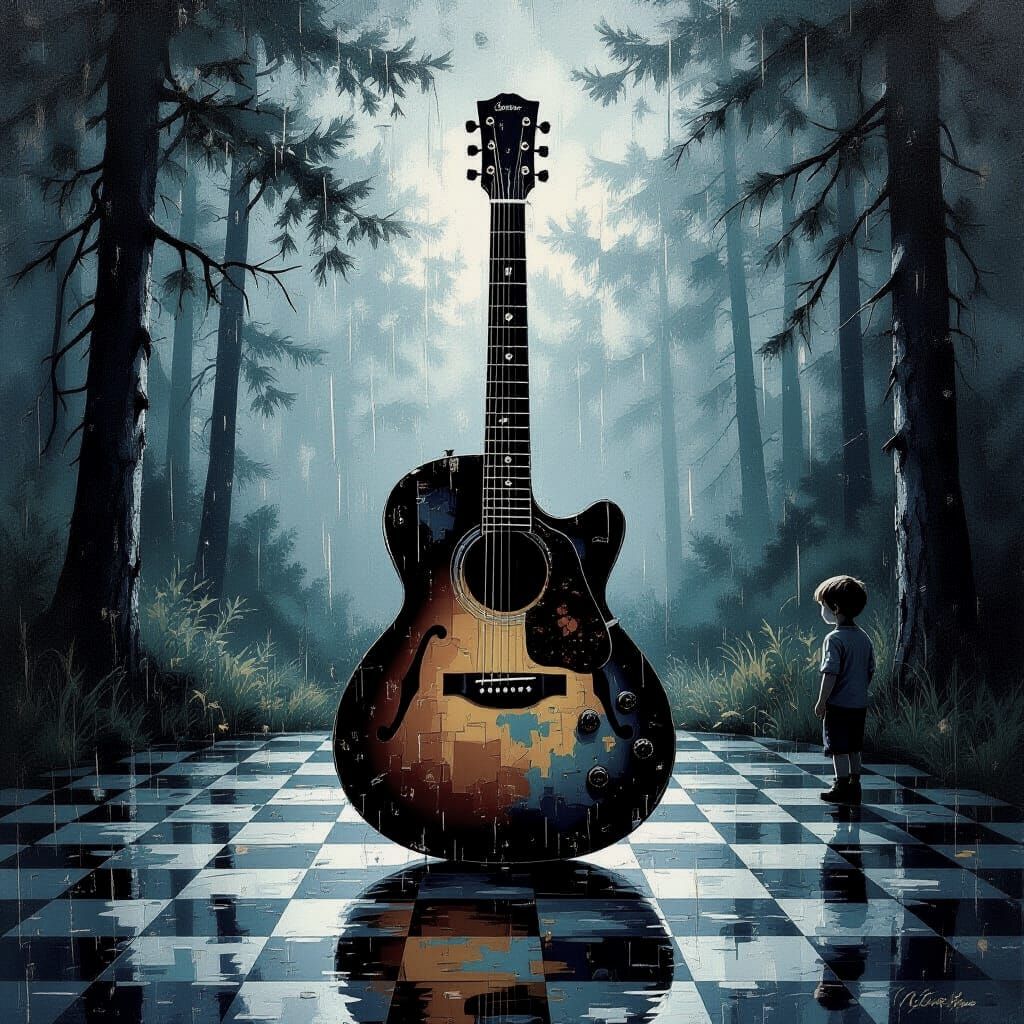 Impasto Oil Painting of Boy in Forest