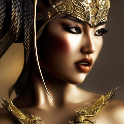 Dragon Woman Portrait in Intricate Metallic Armor