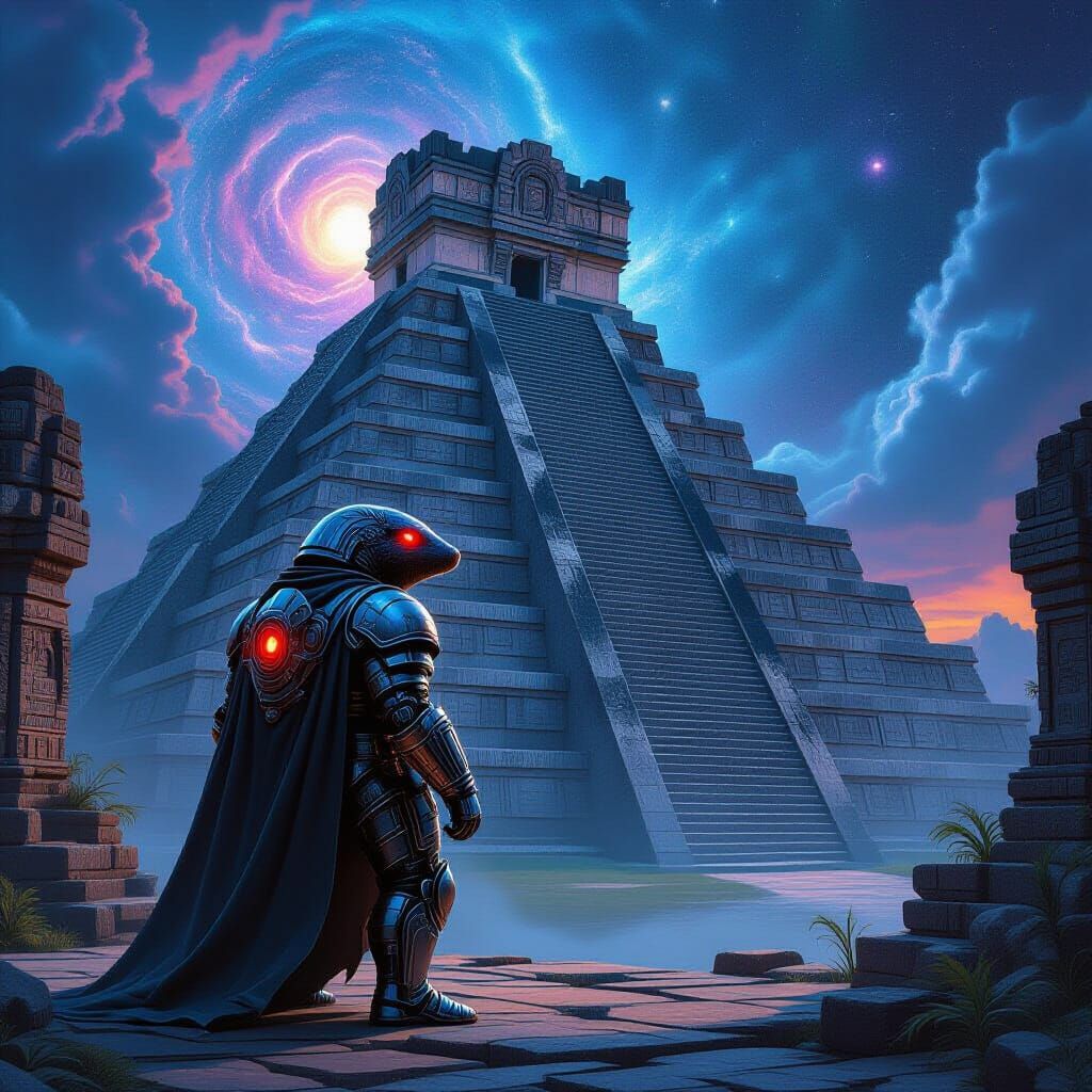 Majestic Armored Mole Guards Cosmic Mayan Pyramid