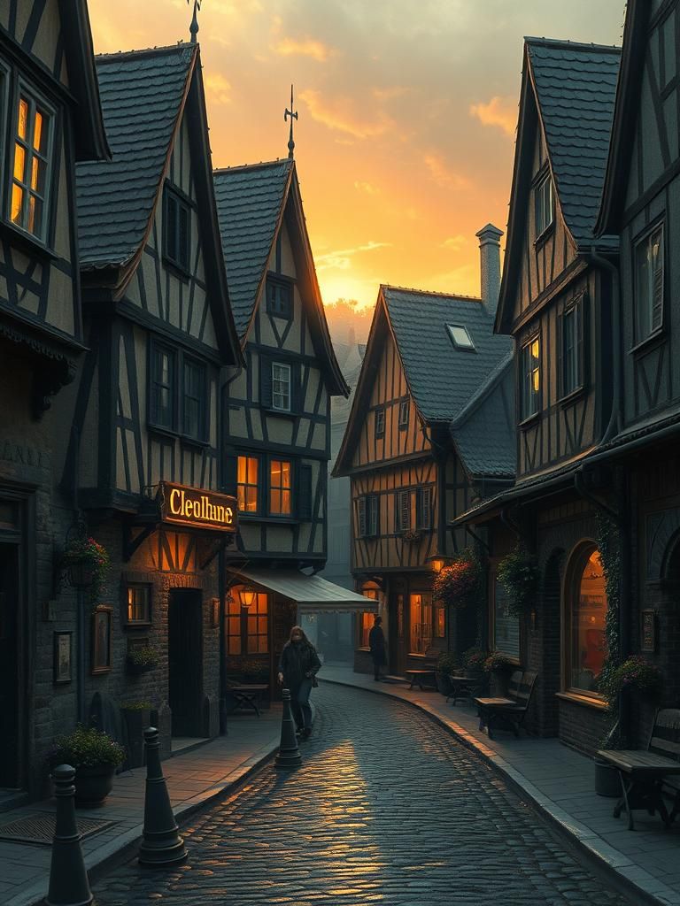 European Town Scene in Detailed Digital Art Style