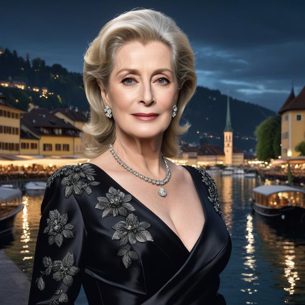 Elegant Lady Walks Lakeside at Night: Cinematic Portrait